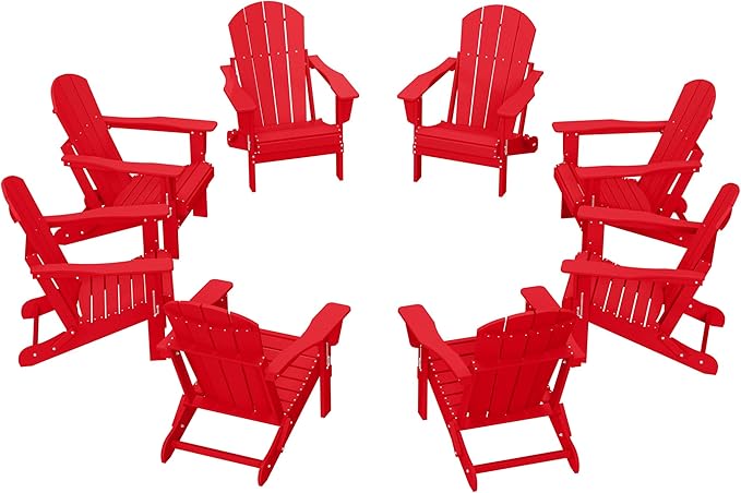 WestinTrends Malibu Malibu Outdoor Folding Poly Adirondack Chair (Set of 8), Red