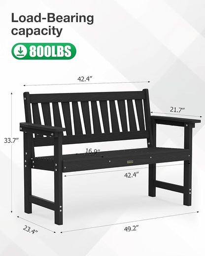 YEFU Outdoor Bench 2-Person Seat: HIPS Outdoor Benches Weatherproof - Comfortable & Heavy Duty Garden Bench for Indoor Outside Patio Front Porch Backyard Park, Black