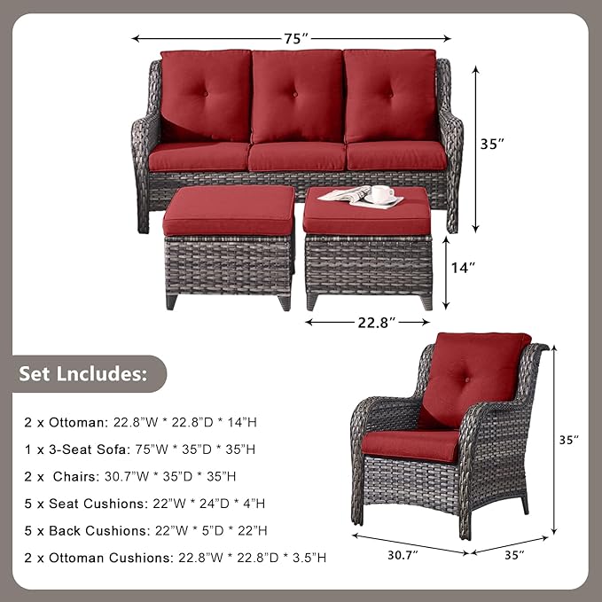 Rilyson Outdoor Patio Wicker Furniture Set - 5 Piece Rattan Patio Conversation Sectional Sofa Set with 1 Couch - Photo 3