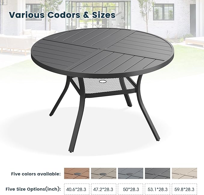 Patio Dining Table for 4, Round Metal Outdoor Table with Storage Shelf, 1.57" Umbrella Hole - Photo 7