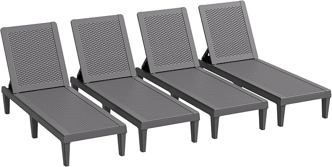 Greesum Outdoor Chaise Lounge Chairs Set of 4 with 5-Position Adjustable Backrest - Photo 6