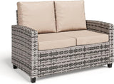 Outdoor Patio Loveseat, All-Weather Outdoor Wicker Sofa with Comfy Cushions, Patio Furniture Set 2 Person Couch - Photo 6