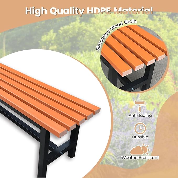 Generic Outdoor Metal Garden Bench with Backrest, Orange, for Patio, Deck, Yard, Lawn (yellow, L 200 x W 37 x H 45)