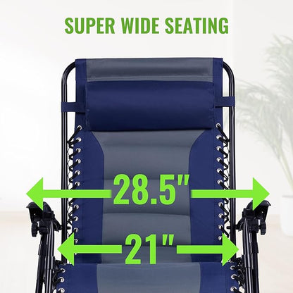 Backyard Expressions Deluxe XL Padded Recliner Zero Gravity Chair – Ergonomic Anti-Gravity Lounger with Folding Design, Side Tray, and Adjustable Headrest