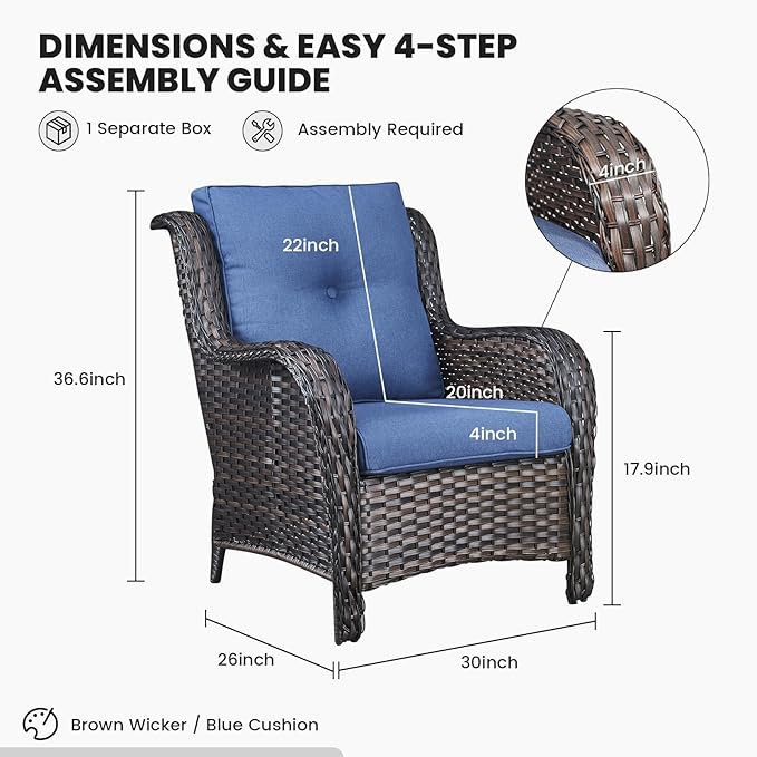 Belord High Back Patio Chairs Set of 2 - Brown Wicker Chairs Outdoor Seating - Photo 3