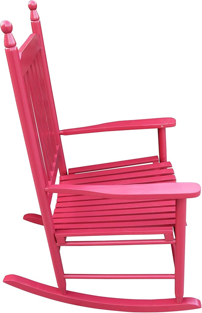 Wood Rocking Chair with High Back and Armrest for Indoor Outdoor Use, Wooden Frame Patio Porch Rocking Chair with Rocker, Front Porch Chairs for Deck Garden Lawn Balcony Backyard, Red