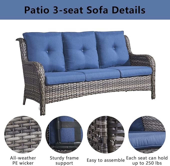 Belord 7 Piece Wicker Patio Furniture Set, Outdoor Swivel Rocker Chairs Set of 2 with Ottomans, 3 Seat Sofa and Loveseat - Photo 8