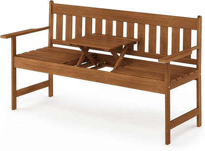 Furinno TIOMAN Outdoor Bench, Occasional Garden Bench with Back, for Patio, Garden, Porch, 22 x 59 x 56, Natural