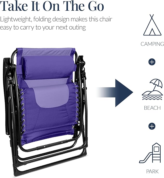 Best Choice Products Oversized Padded Zero Gravity Chair, Folding Outdoor Patio Recliner - Photo 5
