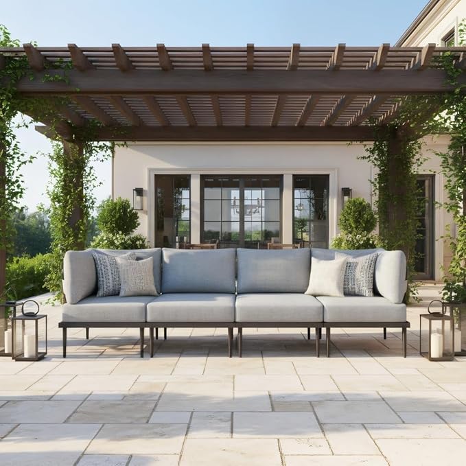Sundale Outdoor 4 Pieces Patio Furniture Set, Metal Sectional Sofa Patio Conversation Set with 6 Inch Cushions, Modern - Photo 3