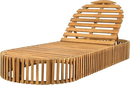 Merax Acacia Wood Chaise Lounge Set of 2 with Curved Cushion, Outdoor Sun Lounger for Patio, Poolside and Garden, Teak Finish Wood Recliner, 80.8" L, Supports 300 lbs, Cream