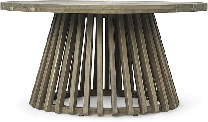 Merax Patio Outdoor Acacia Wood Round Coffee Table for Backyard, Lawn, Balcony, Grey Finish - Photo 5