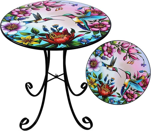 18" Side Table Outdoor, Hummingbird Metal Accent Table, Indoor Small Round End Tables - Photo 1