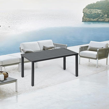 Athena Collection Small Outdoor Patio Coffee Table, 20 x 35 Retangular Metal Outdoor Patio End Table with Slatted Tabletop Waterproof for Indoor, Outside, Bistro, Balcony, Garden, Black