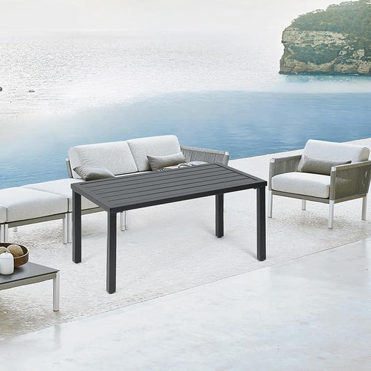 Athena Collection Small Outdoor Patio Coffee Table, 20 x 35 Retangular Metal Outdoor Patio End Table with Slatted Tabletop Waterproof for Indoor, Outside, Bistro, Balcony, Garden, Black