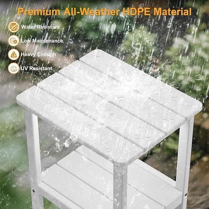 Outdoor Side Table, 17.7-Inch Small Patio Adirondack Side Table with Adjustable Feet, Outdoor End Table for Porch Deck Balcony Pool, All-Weather HDPE Material Easy Maintenance, White