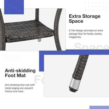Patiorama Outdoor Wicker Patio Side Table, Weather Resistant Rattan Coffee Table, Square End Table, Aluminum Frame, Grey