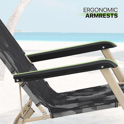 Magshion Folding Patio Chairs Set of 2, Outdoor Lounge Chair with Footrest, Folding Portable Outside Recliner Chair for Backyard, Beach, Camouflage