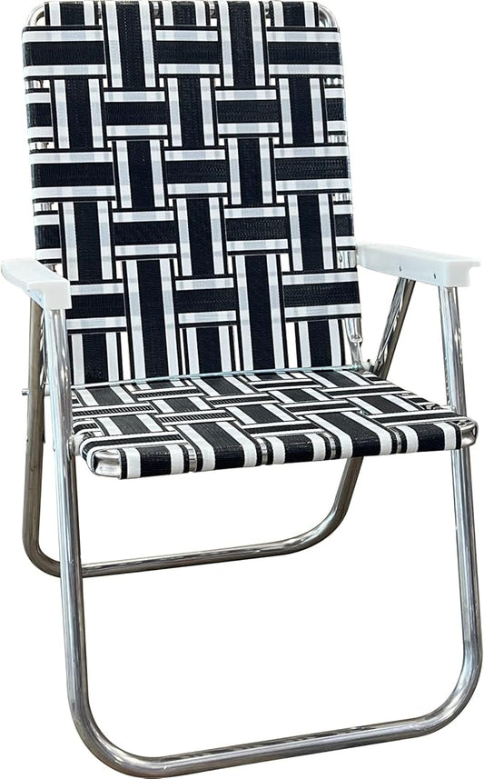 Lawn Chair USA Folding Aluminum Outdoor Patio Lawn Chair | Heavy-Duty Webbed Chairs for Camping, Sports, Beach, Yard & Tailgating | Lightweight Portable | Classic - Black and White Stripe