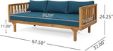 Claremont Outdoor 3 Seater Daybed with Cushions - Acacia Wood - Teak/Dark Teal - Photo 3