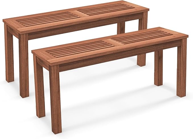 RELAX4LIFE Wooden Outdoor Bench - Patio Bench with Slatted Seat, Weather Resistant Solid Wood Frame, Garden Bench - Photo 1