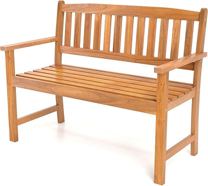 RELAX4LIFE Outdoor Bench Acacia Wood - 2-Person Garden Bench w/Backrest & Armrests, Slatted Wooden Patio Loveseat Chair for Front Porch Poolside Park Backyard, 800 LBS Weight Capacity (43'')