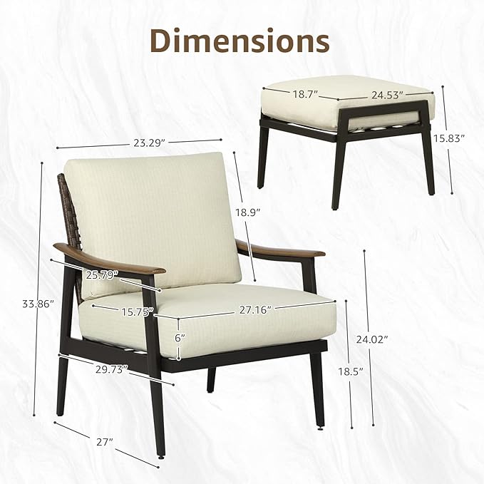 NATURAL EXPRESSIONS Patio Sofa Outdoor Furniture Metal Chair with Wicker Backrest & 6 Inches Cushion for Front, Porch, Deck, Balcony, Backyard, Sunroom, 51.5"(L) x 29.75"(W) x 33.86"(H).