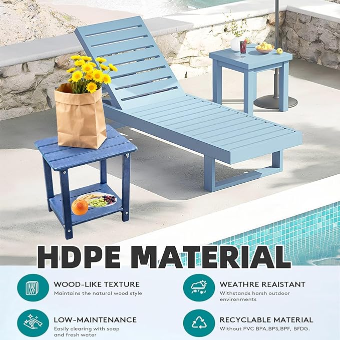 Adirondack Square Outdoor Side Table, 2-Tier Storage Patio Side Table with Weatherproof HDPE Material, Low Maintenance End Table for Backyard, Garden, Pool, Porch, Deck, Lawn
