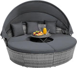 HAPPYGRILL Rattan Daybed with Canopy, Outdoor Wicker Round Daybed Patio Seating with Cushions & Adjustable Side Table - Photo 1