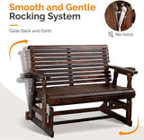 VINGLI Wooden Patio Glider, Heavy Duty 800 LBS Outdoor Glider with Cup Holders - Photo 6