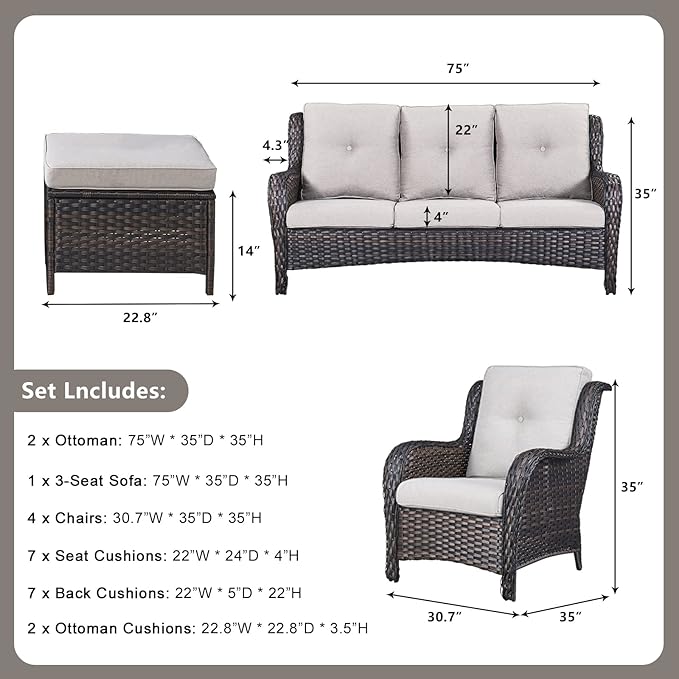 Rilyson Wicker Patio Furniture Set - 7 Piece Rattan Outdoor Sectional Conversation Sets with 1 Sofa - Photo 2