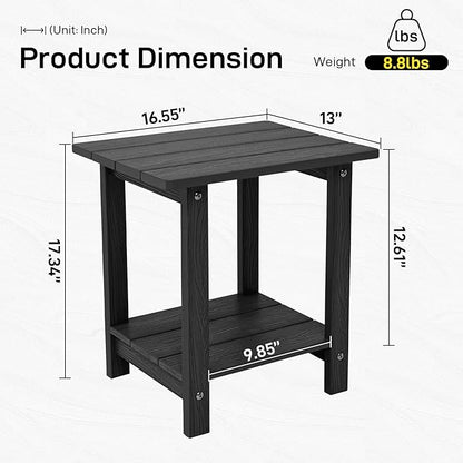 Outdoor Side Table, Weather Resistant Double Small Adirondack Side Table, Outdoor Indoor End Table for Chair, 17" Patio Table for Pool, Deck and Porch, Black (Item2, Black)