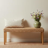 Indoor Bench Wicker for Entryway Bench, Wood Bench for Living Room Dining Bench or End of Bed Bench - Photo 9