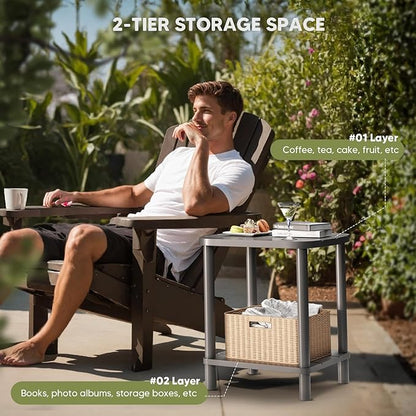 Outdoor Coffee Table, 2-Tier Adirondack Outdoor Side Table Weather Resistant, Patio End Table for Pool, Porch, Backyard.