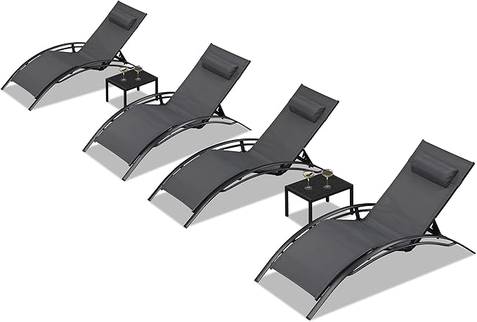 PURPLE LEAF Patio Oversized Chaise Lounge Chair Set with 2 Side Table Pool Adjustable Recliner Chairs for Outside Beach Outdoor Sunbathing Tanning Poolside Loungers