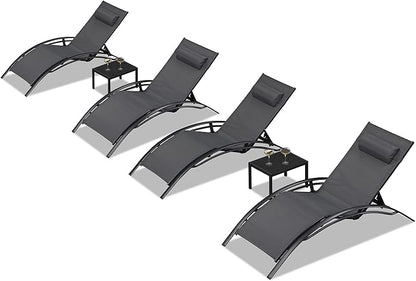 PURPLE LEAF Patio Oversized Chaise Lounge Chair Set with 2 Side Table Pool Adjustable Recliner Chairs for Outside Beach Outdoor Sunbathing Tanning Poolside Loungers