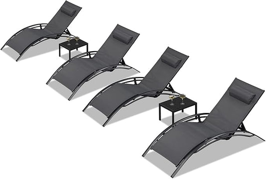 PURPLE LEAF Patio Oversized Chaise Lounge Chair Set with 2 Side Table Pool Adjustable Recliner Chairs for Outside Beach Outdoor Sunbathing Tanning Poolside Loungers