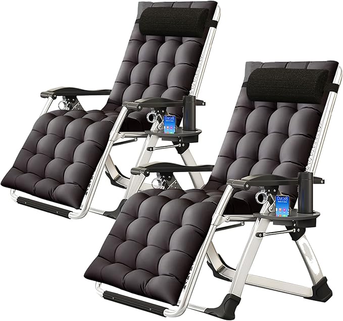 NAIZEA Padded Zero Gravity Chair, Folding Outdoor Lounge Chairs, Adjustable Reclining Camping Chairs with Cup Holder - Photo 1