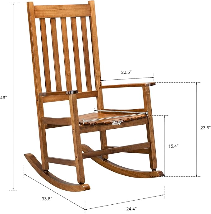 VINGLI 2PCS Wood Rocking Chairs Relaxing Rocker Real Wood High Back Seat for Deck, Garden, Backyard, Porch, Indoor or Outdoor Use, Oak