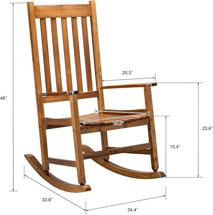 VINGLI 2PCS Wood Rocking Chairs Relaxing Rocker Real Wood High Back Seat for Deck, Garden, Backyard, Porch, Indoor or Outdoor Use, Oak