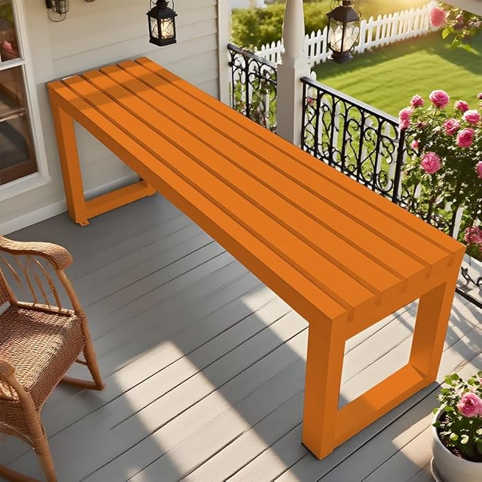 2-Person Garden Bench Seat Outdoor Benches Metal Park Bench Patio Seat 3.3ft 3.9ft 4.9ft 5.9ft Weather Resistance Backless Front Porch Chair Easy Installation(Orange,3.93ft)