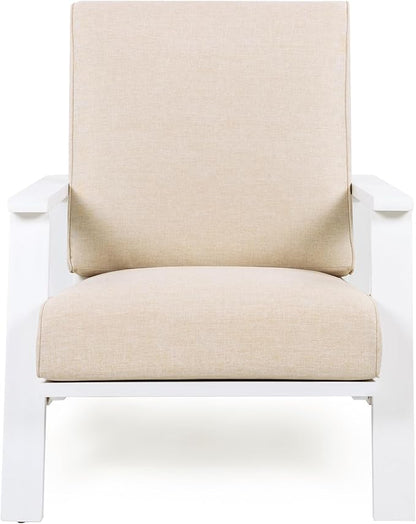 Christopher Knight Home Smeb Lounge Chair Outdoor with Cushions, Acacia Wood Adirondack Chair, Slatted Design Side Chair, Extra Seating for Balcony Backyard Poolside Garden, White + Beige
