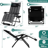 UDPATIO Oversized Zero Gravity Chair 33In XXL Patio Reclining Chair with Cushion, Outdoor Folding Recliner with Pillows - Photo 3