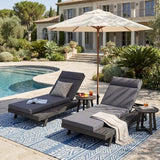 Lounge Chaise Set with Headrest and Side Space for Outdoor Relaxation, Acacia Wood Frame with Water-Resistant Cushions - Photo 3