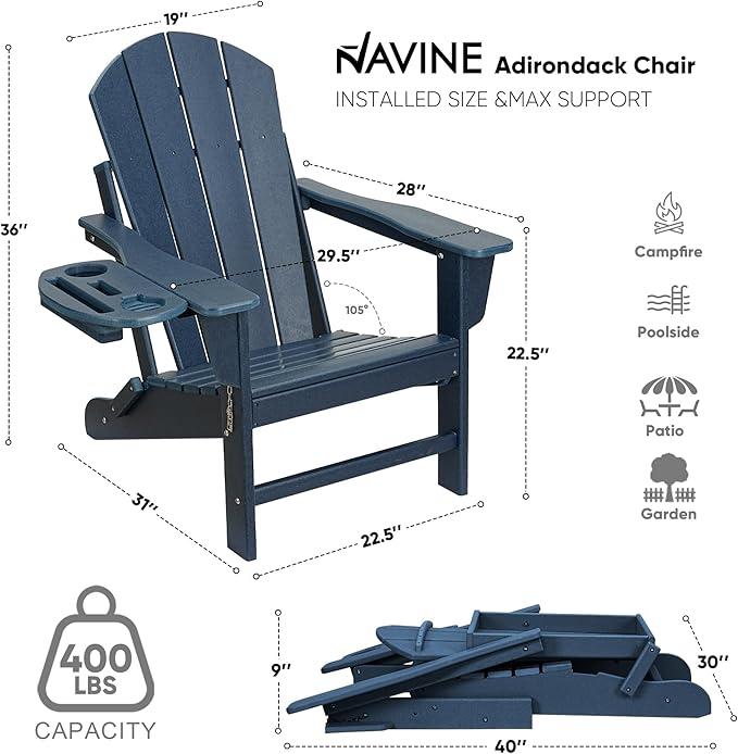 Adirondack Chair Set of 2, HDPE Folding Adirondack Chair with Multifunctional Cup Holder - Photo 3