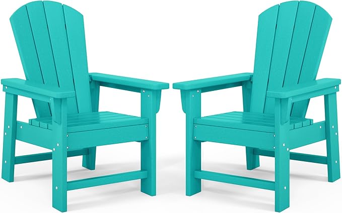 Costaelm Kids Lawn Chair Set of 2, Toddler Outdoor Chair Kids Patio Furniture and Outdoor Children Picnic Activity Baby Adirondack Chairs Set of 2 for Garden, Patio, Backyard & Beach, Turquoise