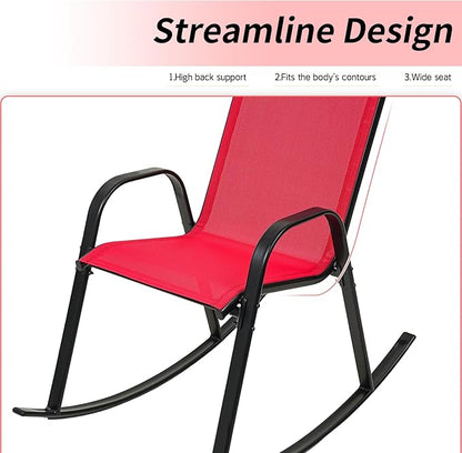 Outdoor Rocking Chairs with Backrest/Armrests-Assembly for Patio Lawn Garden Balcony Deck Camping Porch-Set of 2 (Red)