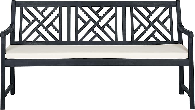 Safavieh PAT6738K Outdoor Collection Bradbury Grey 3 Seat Bench, Dark Slate Gray/Beige