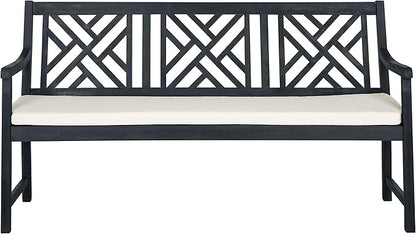 Safavieh PAT6738K Outdoor Collection Bradbury Grey 3 Seat Bench, Dark Slate Gray/Beige