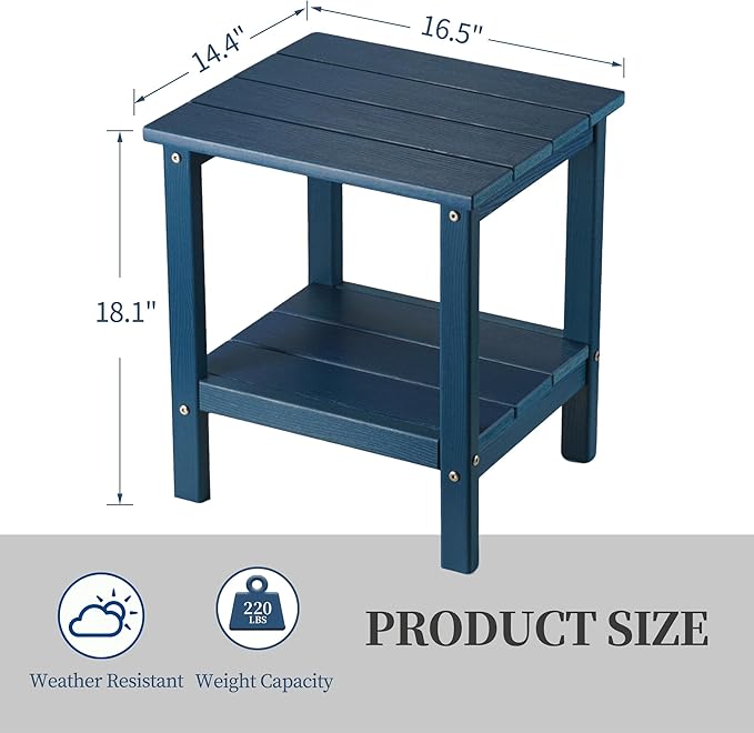 Outdoor Side Table, Double Layer Small Side Tables,All Weather Adirondack Side Table, Waterproof Outdoor End Tables for Patio, Pool, Porch (Navy Blue)